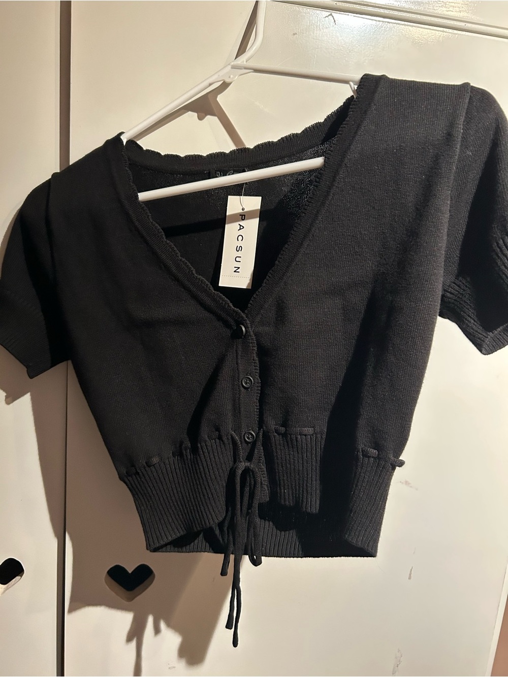 PacSun John Galt Black Scalloped Trim Short Sleeve Cardigan